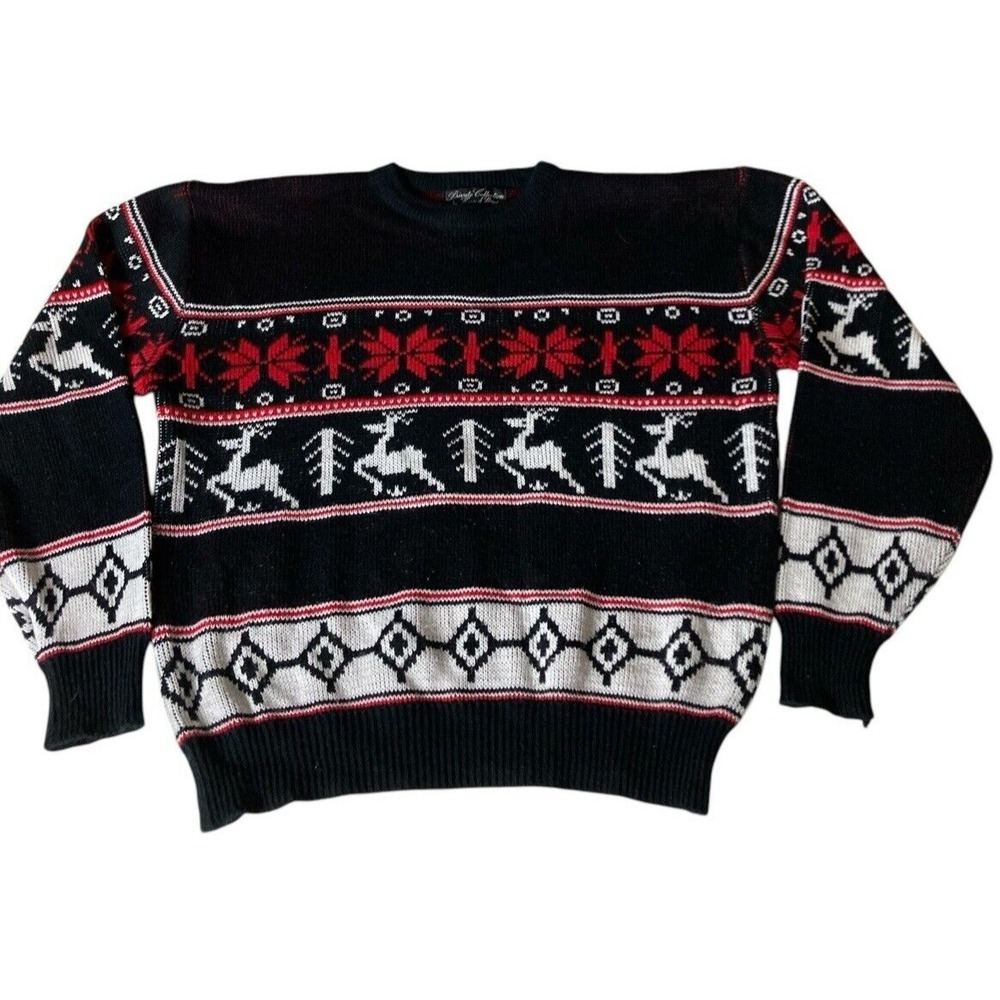 VTG Private Collection by Lloyd Mens‎ XL Sweater Snowflake Reindeer Acrylic